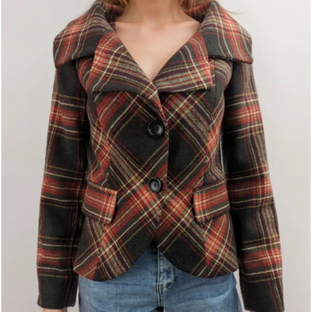 Vtg Wool Blend Brown Rust Plaid Blazer Jacket Women's Medium, Ricki's Size Med